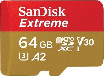 Карта пам'яті SanDisk microSD 64GB C10 UHS-I U3 R170/W80MB/s Extreme V30 + SD RC_SDSQXAH-064G-GN6MA фото