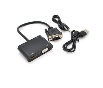 Конвертер VEGGIEG V2-H VGA (папа) на VGA(мама) + HDMI (мама), 25cm, Black, Пакет U_19613 фото
