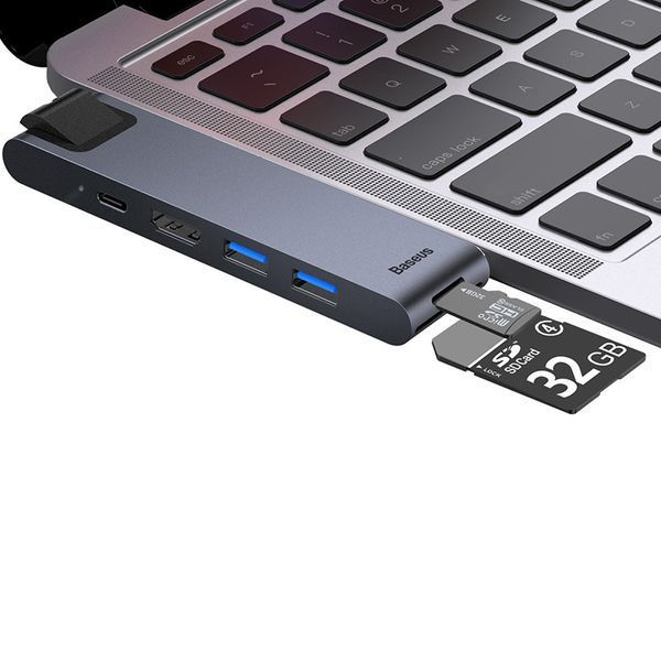 USB Hub Baseus Thunderbolt C Pro Seven-in-one Dual Type-C to USB3.0*2 + HDMI + RJ45 Ethernet + Type-C PD + microSD + SD card Cірий LP_16514 фото