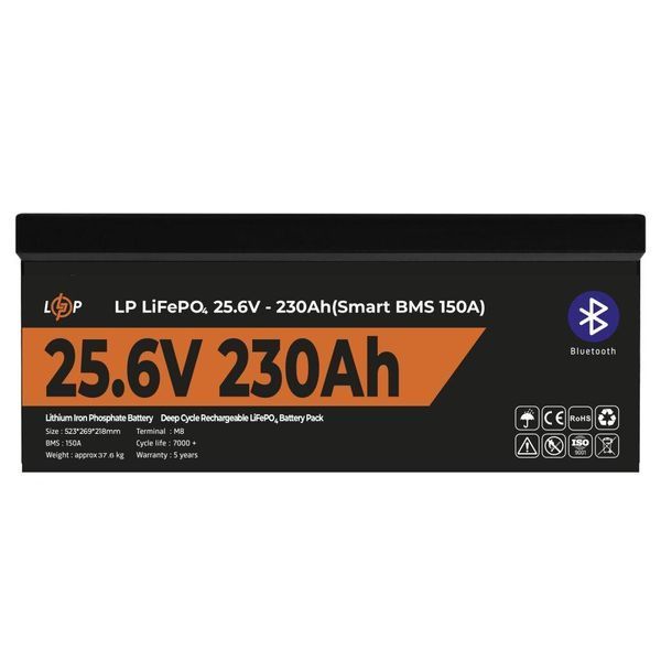 Аккумулятор LP LiFePO4 25,6V - 230 Ah (5888Wh) (Smart BMS 150А) с BT пластик LP_30384 фото