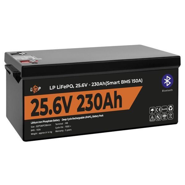 Аккумулятор LP LiFePO4 25,6V - 230 Ah (5888Wh) (Smart BMS 150А) с BT пластик LP_30384 фото