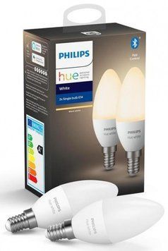Лампа умная Philips Hue E14, 5.5W(40Вт), 2700K, White, ZigBee, Bluetooth, дым, 2шт RC_929002039904 фото