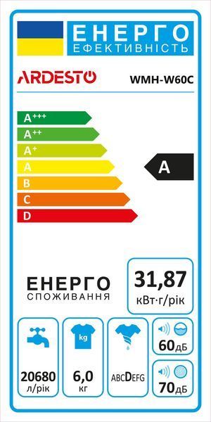 Стиральная машина ARDESTO полуавтомат., 6кг, 1350, A, 41см, отжим, белый RC_WMH-W60C фото