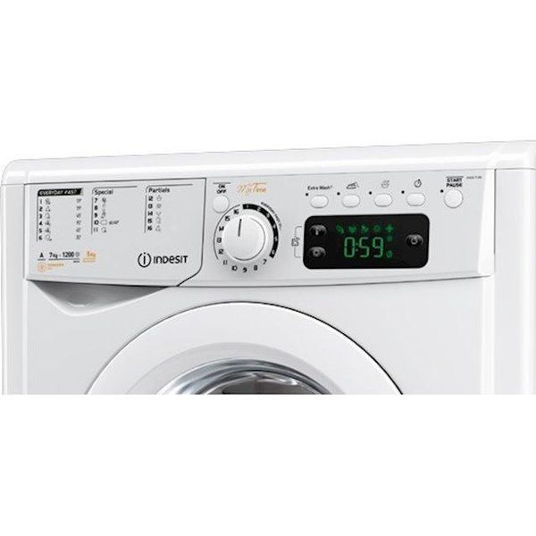 Пральна-сушильна машина Indesit фронтальна, 7(5)кг, 1200, A, 54см, дисплей, білий RC_EWDE71280WEU фото