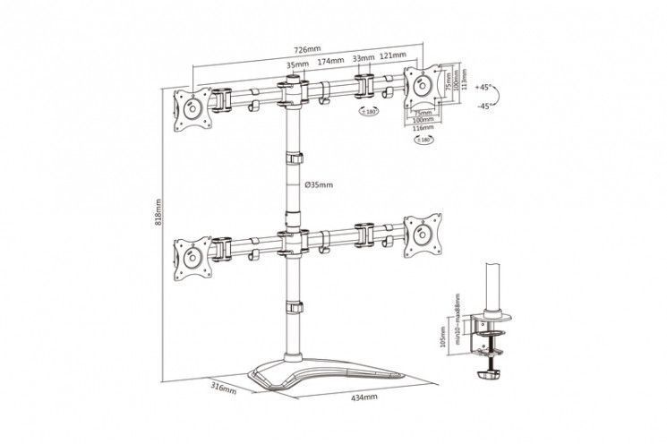 Крепление для монитора Digitus Quad Monitor Stand/Clamp, 15-27", с наклоном, поворотом RC_DA-90364 фото
