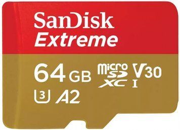Карта пам'яті SanDisk microSD 64GB C10 UHS-I U3 R170/W80MB/s Extreme V30 RC_SDSQXAH-064G-GN6MN фото
