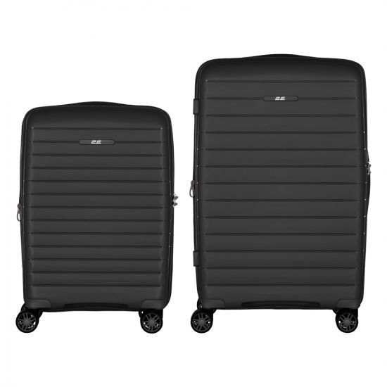 Набір валіз 2E, Aero, поліпропілен, (M+S), TSA, 4 колеса, EXP, чорний RC_2E-SPP-AERO-SET2-BK фото