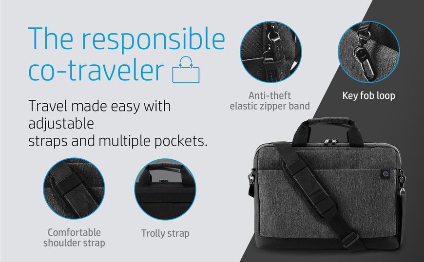 Сумка для ноутбука HP, Renew Travel, 15.6" поліестер, сіра RC_2Z8A4AA фото