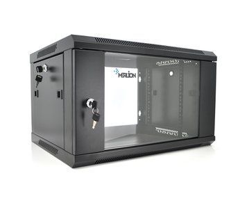 Шафа Merlion 6U, 600х600х367 мм, скло - загартоване, колір - чорний, матеріал - сталь 1,2 мм, із замком, У РОЗІБРАНОМУ ВИГЛЯДІ U_23525 фото