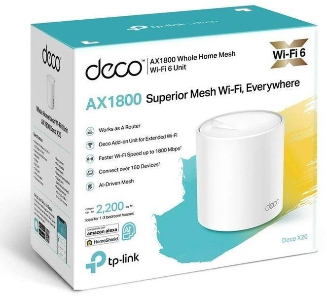 Система WiFi-Mesh TP-LINK Deco X20 AX1800, 1xGE LAN, 1xGE WAN, 1мод RC_DECO-X20-1-PACK фото