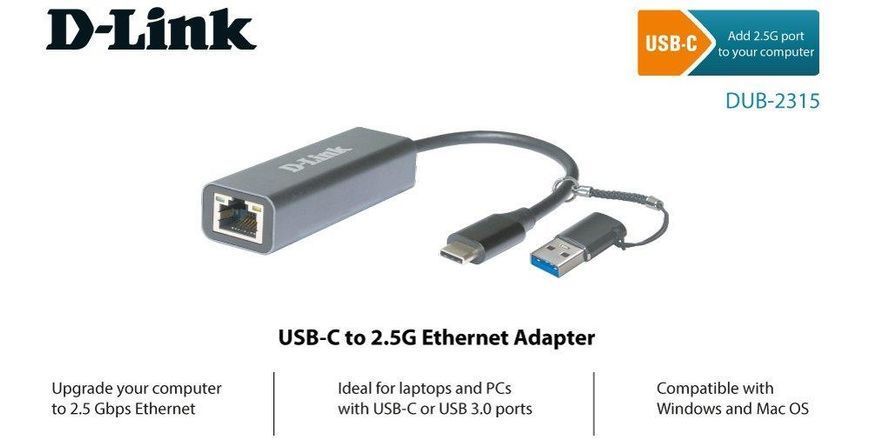 Сетевой адаптер D-Link DUB-2315 1x2.5GE, USB Type-C (с адаптером USB-A) RC_DUB-2315 фото
