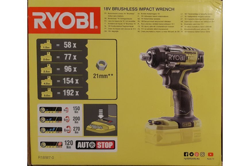 Гайковерт акумуляторний ударний Ryobi R18IW7-0 ONE+ (без АКБ та зарядного пристрою) HY_090109990 фото