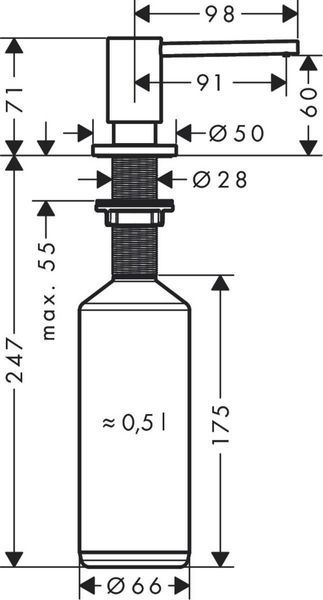 Дозатор для миючих засобів A41, 500мл, хром Hansgrohe RC_40438000 фото