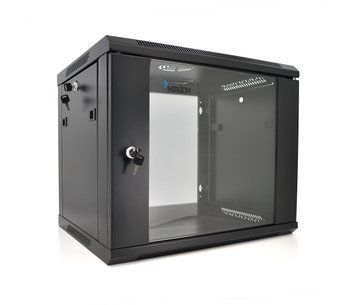 Шафа Merlion 9U, 600х450х500 мм, скло - загартоване, колір - чорний, матеріал - сталь 1,2 мм, із замком, У РОЗІБРАНОМУ ВИГЛЯДІ U_23527 фото