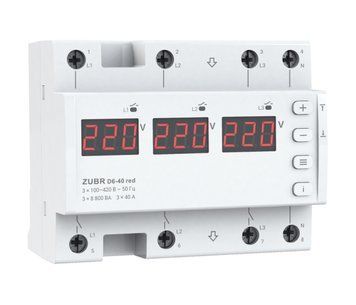 Дворежимне реле напруги однофазне/трифазне D6-40 на DIN-рейку, 3*40А, 3*8800ВА, 120-280В, шестимодульне U_30755 фото