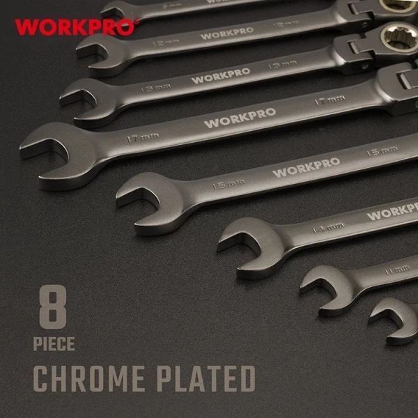 Набір ключів храпових гнучких WORKPRO (8 шт.) 9-17 мм CR-V PRO PLUS WP202521 DC_408887 фото