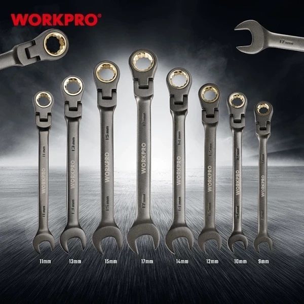 Набір ключів храпових гнучких WORKPRO (8 шт.) 9-17 мм CR-V PRO PLUS WP202521 DC_408887 фото