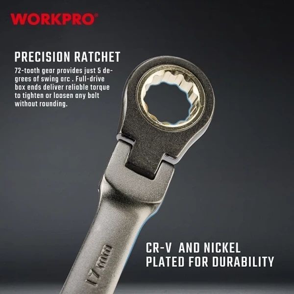 Набір ключів храпових гнучких WORKPRO (8 шт.) 9-17 мм CR-V PRO PLUS WP202521 DC_408887 фото