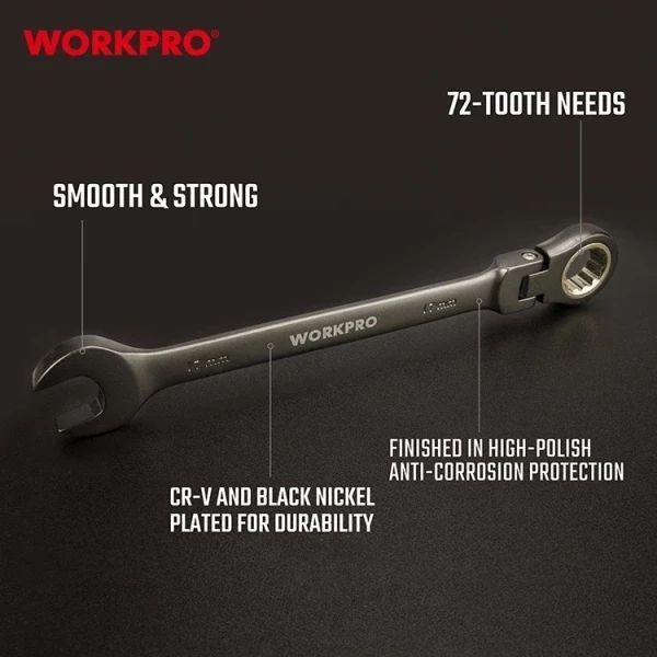 Набір ключів храпових гнучких WORKPRO (8 шт.) 9-17 мм CR-V PRO PLUS WP202521 DC_408887 фото