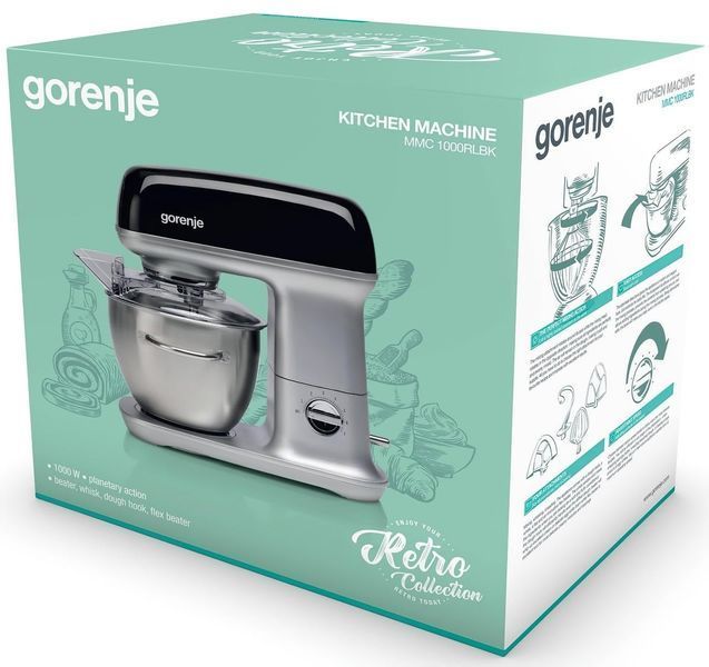 Кухонная машина Gorenje 1000Вт, чаша-металл, корпус-металл, насадок-4, серебристо-черный RC_MMC1000RLBK фото