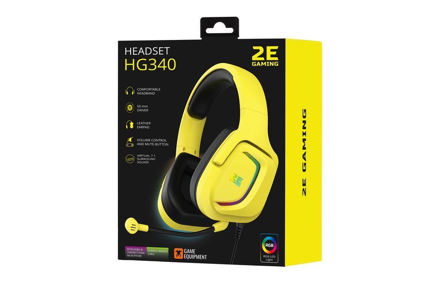 Гарнитура игровая HG340, 7.1, USB-A, RGB, 2м, жёлтый 2E Basic RC_2E-HG340YW-7.1 фото