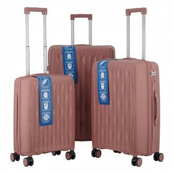 Набор чемоданов 2E, M7979, полипропилен, (L+M+S), молния anti theft, 4 колеса, кодовый замок, розово-золотой RC_2E-PP-M7979-SET3-RG фото