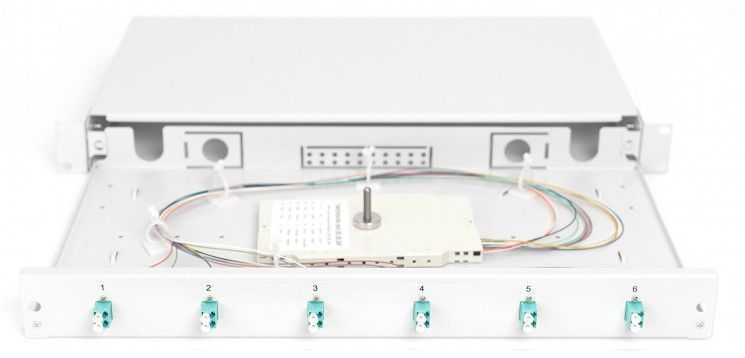 Оптична панель DIGITUS 19' 1U, 6xLC duplex, incl, Splice Cass, OM3 Color Pigtails, Adapter RC_DN-96330/3 фото