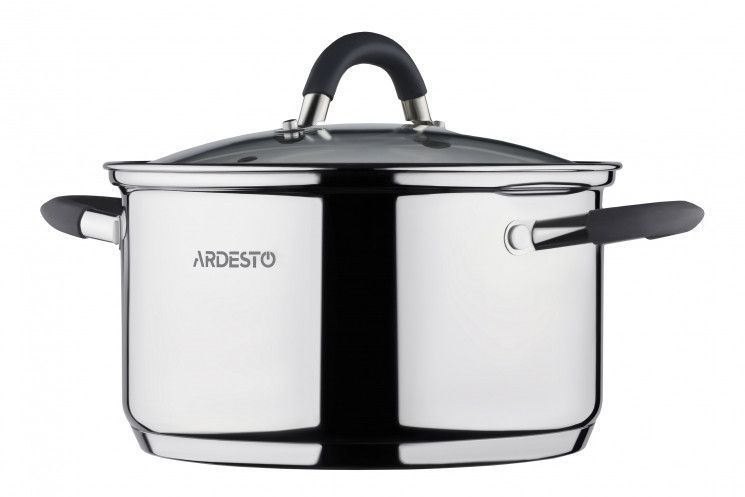Каструля Ardesto AR1947CS Gemini Salerno, скляна кришка, 4.5 л, сірі ручки з силіконом, нержавіюча сталь RC_AR1947CS фото