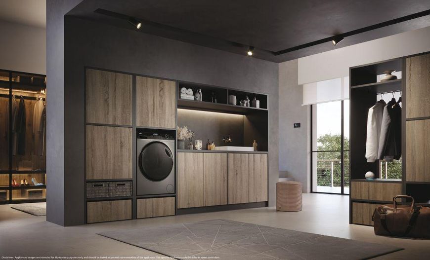 Пральна машина Haier фронтальна, 8(5)кг, 1400, A, 46см, дисплей, пара, інвертор, люк чорний, RC_HWD80-B14959S8U1 фото