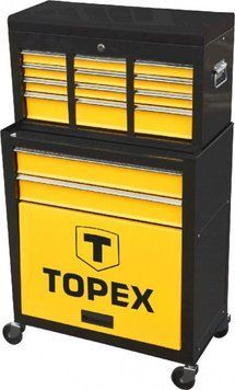Шкаф-тележка для инструмента TOPEX, состоит из 2 модулей 61.5х33х66 см и 60х26х34 см, выдвижные ящики, на RC_79R500 фото