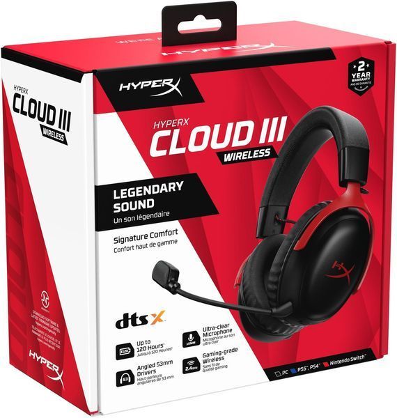 Гарнітура ігрова HyperX Cloud III, WL/USB-A/USB-C, чорно-червоний RC_77Z46AA фото