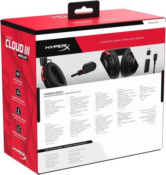 Гарнітура ігрова HyperX Cloud III, WL/USB-A/USB-C, чорно-червоний RC_77Z46AA фото
