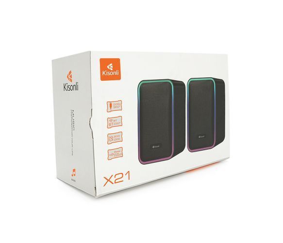 Колонки Kisonli X21B, 2x10W, USB/RGB light/BT, DC: 5V/1-2A, Black, BOX, Q15 U_36357 фото