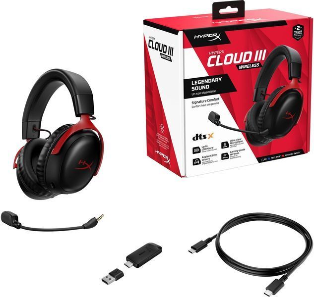 Гарнітура ігрова HyperX Cloud III, WL/USB-A/USB-C, чорно-червоний RC_77Z46AA фото