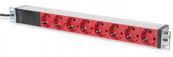 Блок розеток Digitus 1U, 8xSchuko red, 10A, 250V, предохранитель, вилка C14 RC_DN-95410-R фото