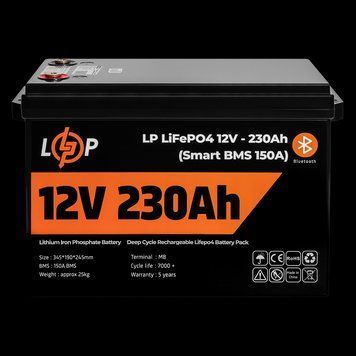 Акумулятор LP LiFePO4 12V (12,8V) - 230 Ah (2944Wh) (Smart BMS 150А) з BT пластик для ДБЖ LP_20199 фото