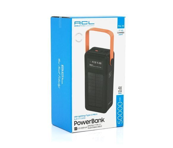 Повербанк ACL PW-19+Solar 50000mAh, Black/White, Box U_37659 фото