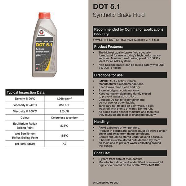 Гальмівна рідина Comma DOT 5.1 BRAKE FLUID 5л LI_BF55L фото