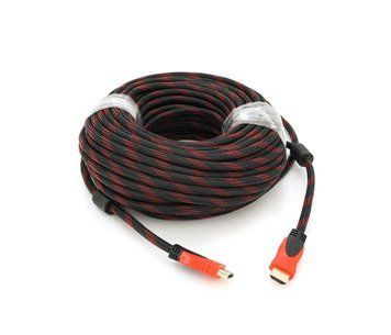 Кабель Merlion HDMI-HDMI 30m, v1.4, OD-7.4mm, 2 фільтри, обплетення, круглий Black/RED, конектор RED/Black, (Пакет) Q20 U_38418 фото