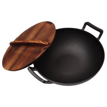 Чавунний вок (казан) 35.5*10см з дерев''яною кришкою GRILLI 9637 GR_009637 фото