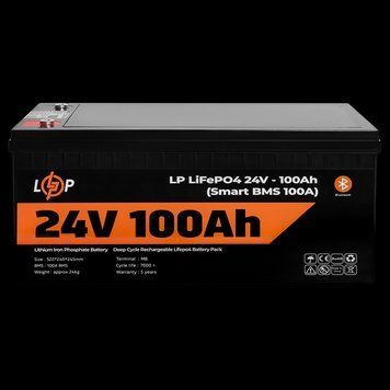 Акумулятор LP LiFePO4 24V (25,6V) - 100 Ah (2560Wh) (Smart BMS 100А) з BT пластик для ДБЖ LP_20200 фото