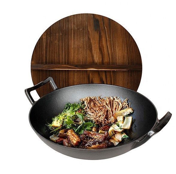 Чугунный вок (казан) 35,5*10см с деревянной крышкой GRILLI 9637 GR_009637 фото