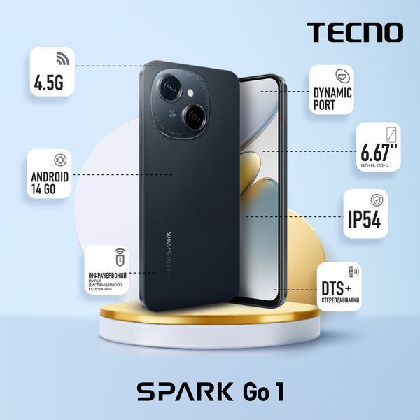 Смартфон Spark Go 1 (KL4) 6.67" 4/64ГБ, 2SIM, 5000мАч, Startrail Black TECNO RC_4894947036439 фото