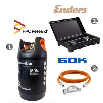 Набір: плита Enders Dalgety Black 2+ балон HPCR 24,5 л з відсікачем + комплект підключення БЕЗКОШТОВНА ДОСТАВКА!!! EN_1855NP24 фото