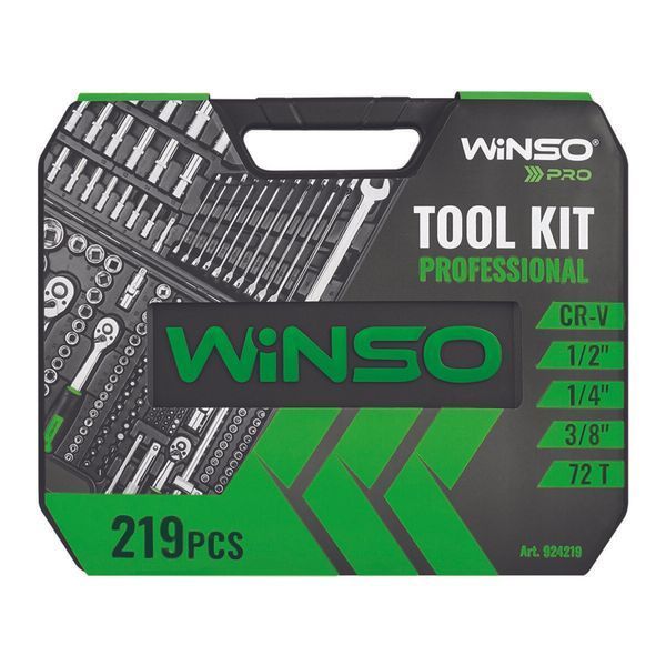 Професійний набір інструментів в кейсі Winso Pro 1/2", 1/4", 3/8" 72T, CR-V, 219од. LI_924219 фото