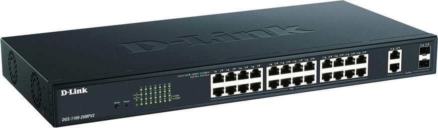 Комутатор D-Link DGS-1100-26MPV2 24xGE PoE, 2xSFP/GE, PoE 370Вт, EasySmart RC_DGS-1100-26MPV2 фото
