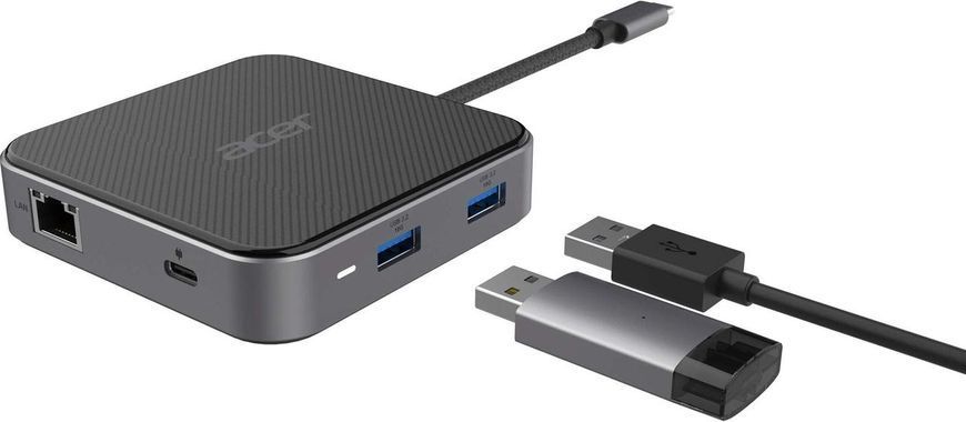 Acer Хаб USB-С > HDMI/DP/2xUSB-A3.2/USB-C/RJ45/mini-jack, 0.15м, чорний RC_HP.DSCAB.013 фото