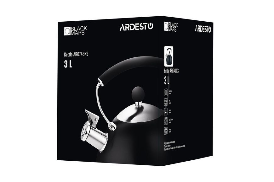 Чайник Ardesto AR0748KS Black Mars, 3 л, чорний, нержавіюча сталь RC_AR0748KS фото