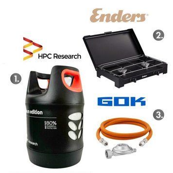 Набір: плита Enders Dalgety Black 2+ балон HPCR 18,2л з відсікачем + комплект підключення БЕЗКОШТОВНА ДОСТАВКА!!! EN_1855NP18 фото