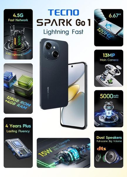 Смартфон Spark Go 1 (KL4) 6.67" 3/128ГБ, 2SIM, 5000мА год, Startrail Black TECNO RC_4894947037832 фото